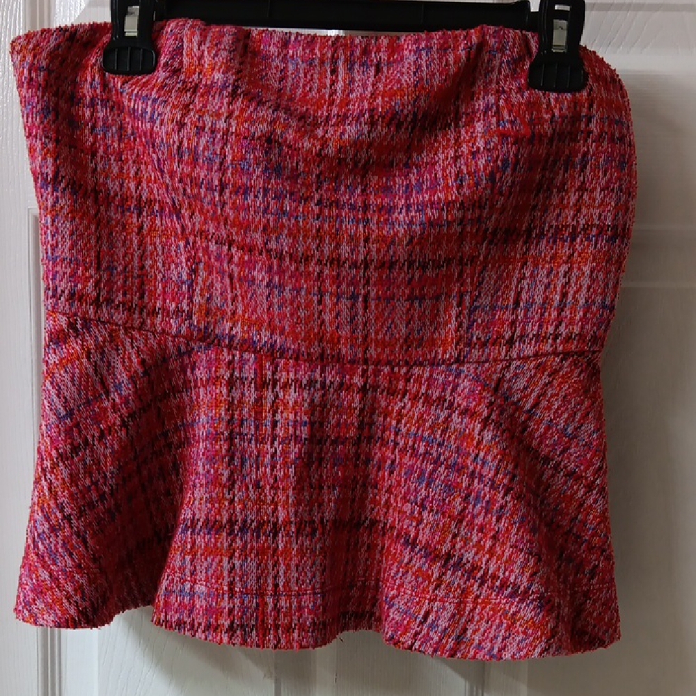 Anthropologie Red and Pink Tweed Mini Skirt